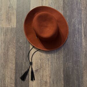 100% wool burgundy boater hat with faux leather adjustable strap